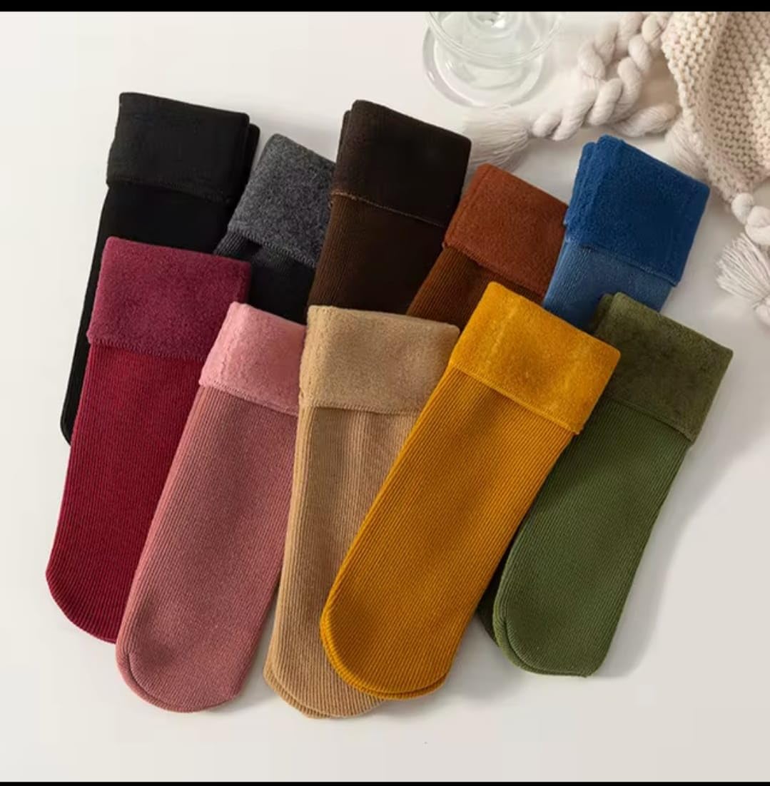 WKLOUYHE Winter 6 Pcs Adult Thick Warm Fleece Lined Thermal Ribbed Snow Wool Fur Ankle Length Socks Plush Men/Women Fashion Fuzzy Solid Color Velvet Snow Socks_Multicolour(Free Size) - Image 8 thumbnail