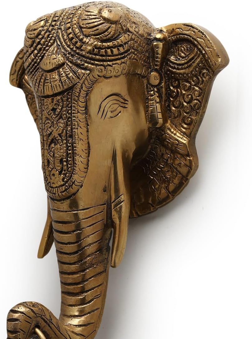NAMS Handcrafted Brass Elephant Head Main Door Bell Decorative Accent for Home Entrance, Living Room & Office Décor Auspicious Vastu Collectible Bell Ideal Housewarming & Unique Gifting (24x13x7 cm)