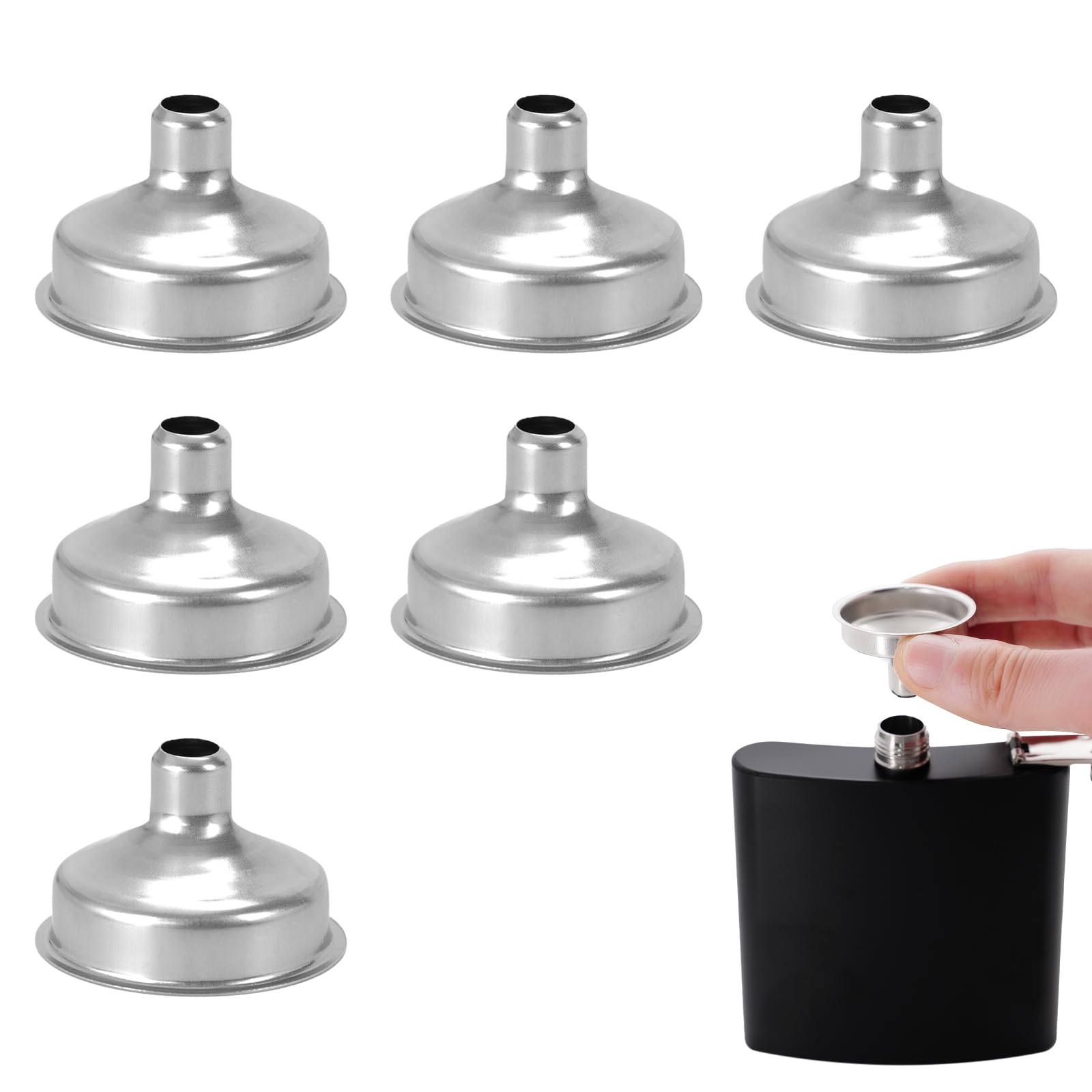 6Pcs Stainless Steel Mini Funnel Quick & Spill-Free for Essential Oil Bottles, Amber Bottles, Drinking Liquor Flasks, DIY Lipbalms, Spices Perfume Liquids and Spice Powder (6)