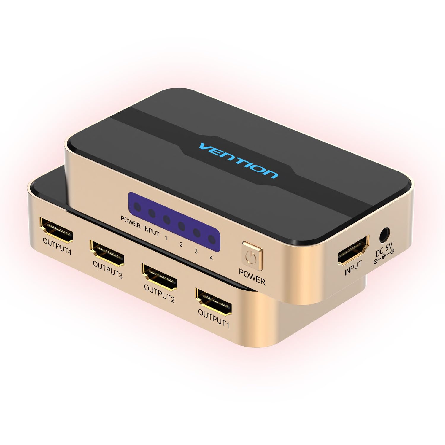 Vention HDMI Splitter 4K@30Hz 1 in 4 Out,Audio video HDMI Distributor for 4 Monitors,Simultaneous UHD,HDCP 1.4,3D,1080P Full HD,30M Transmission,DC Power Supply,HDMI Splitter for Gaming,TV, Projector