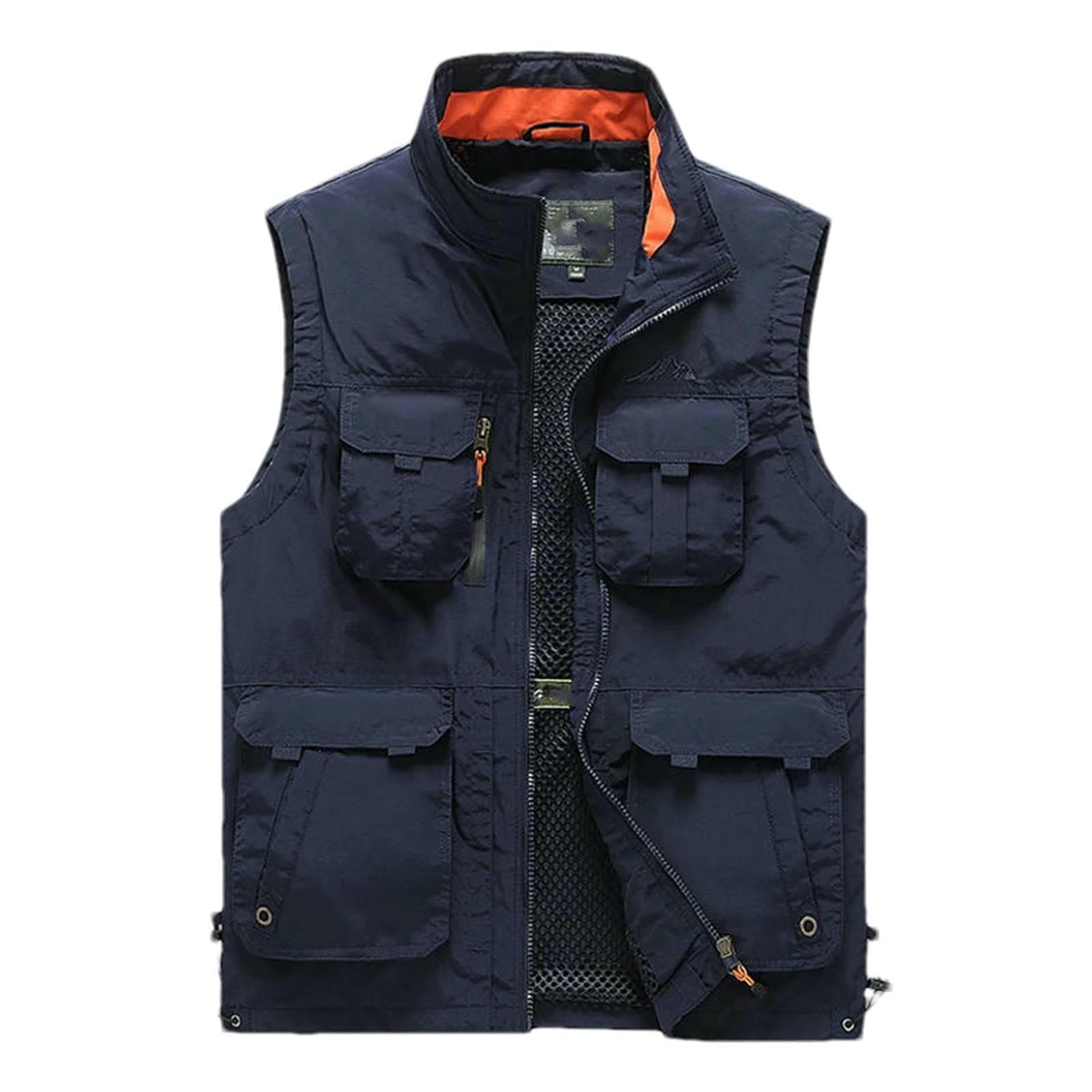 Chaleco de verano para hombre azul XS con cremallera y multibolsillos 7