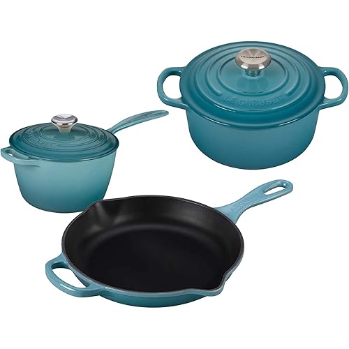 Le Creuset 5 Piece Enameled Cast-Iron SS Knob Condo Cookware Set - Caribbean