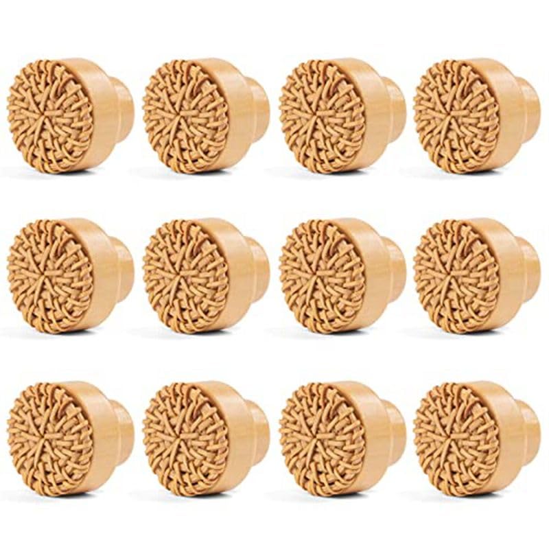 Boutons de commode ronds en rotin x12, poignées 35mm nature avec vis pour meubles