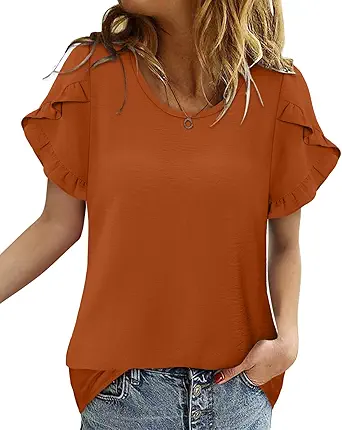 CRAZY GRID Women's Shirts Summer Casual Crewneck Ruffle Short Sleeve Blouses Cute Floral Print Tunic Tops
