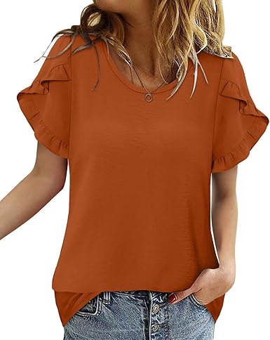 CRAZY GRID Women's Shirts Summer Casual Crewneck Ruffle Short Sleeve Blouses Cute Floral Print Tunic Tops
