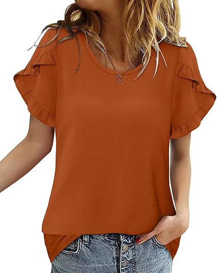 CRAZY GRID Women's Shirts Summer Casual Crewneck Ruffle Short Sleeve Blouses Cute Floral Print Tunic Tops