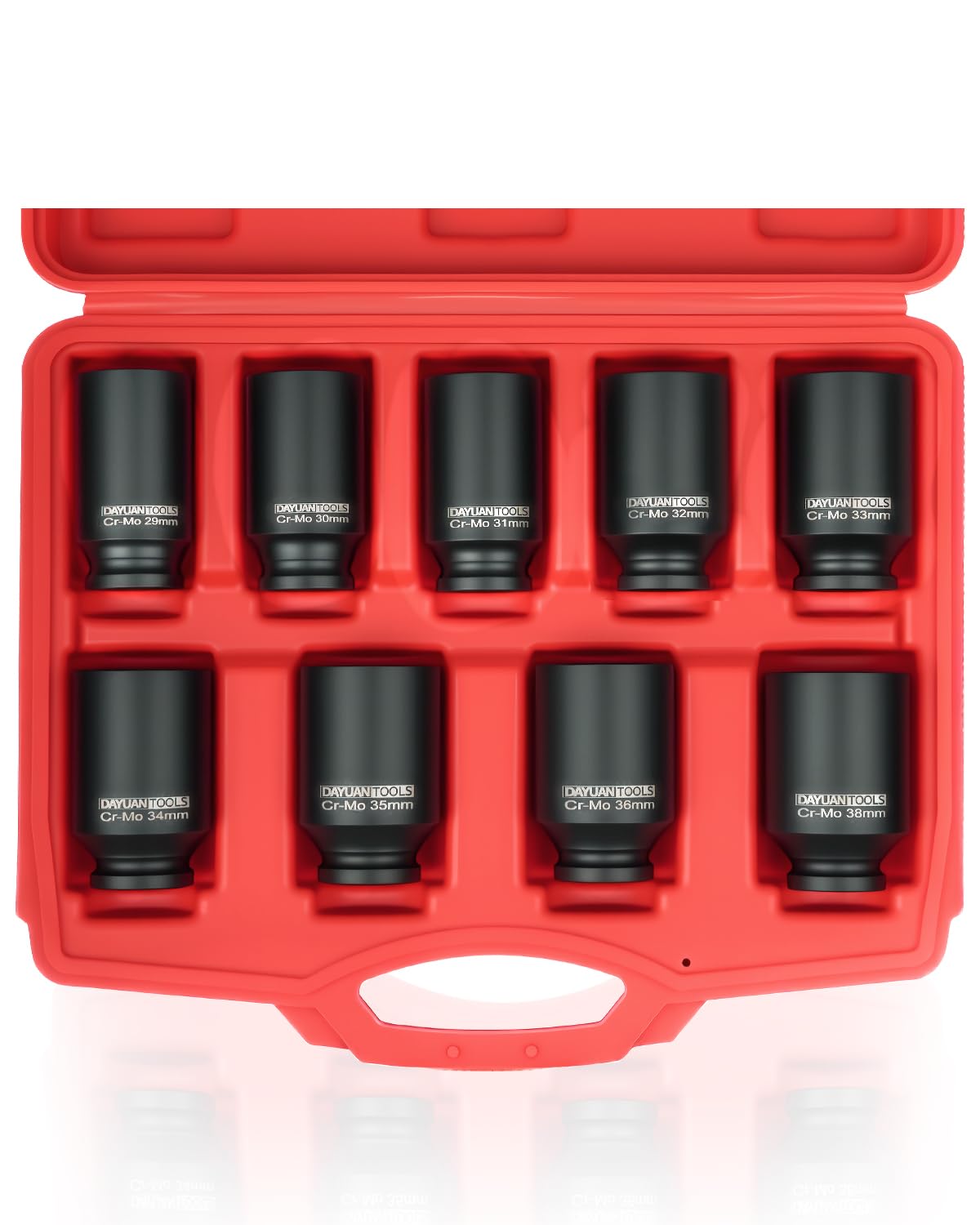 DAYUAN 9 Pcs Axle Nut Hub Impact 1/2" Drive Socket 29 30 31 32 33 34 35 36 38mm Socket Set