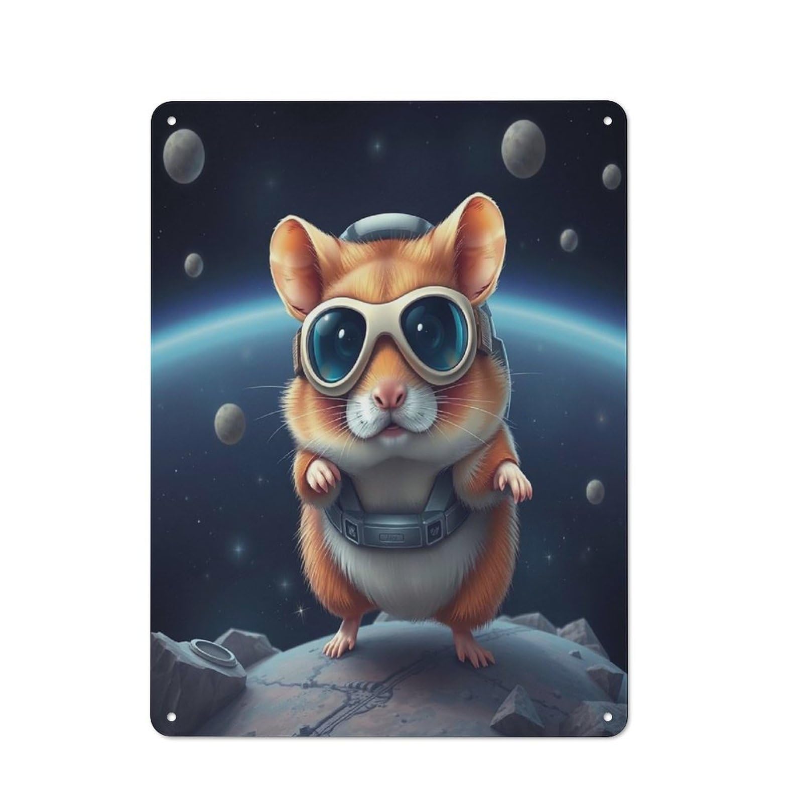Junmoney Hamster Astronaut In Space Rustic Metal Plaque 40X30cm For Studio Or Craft Room, Suited To Craft Room Decorators