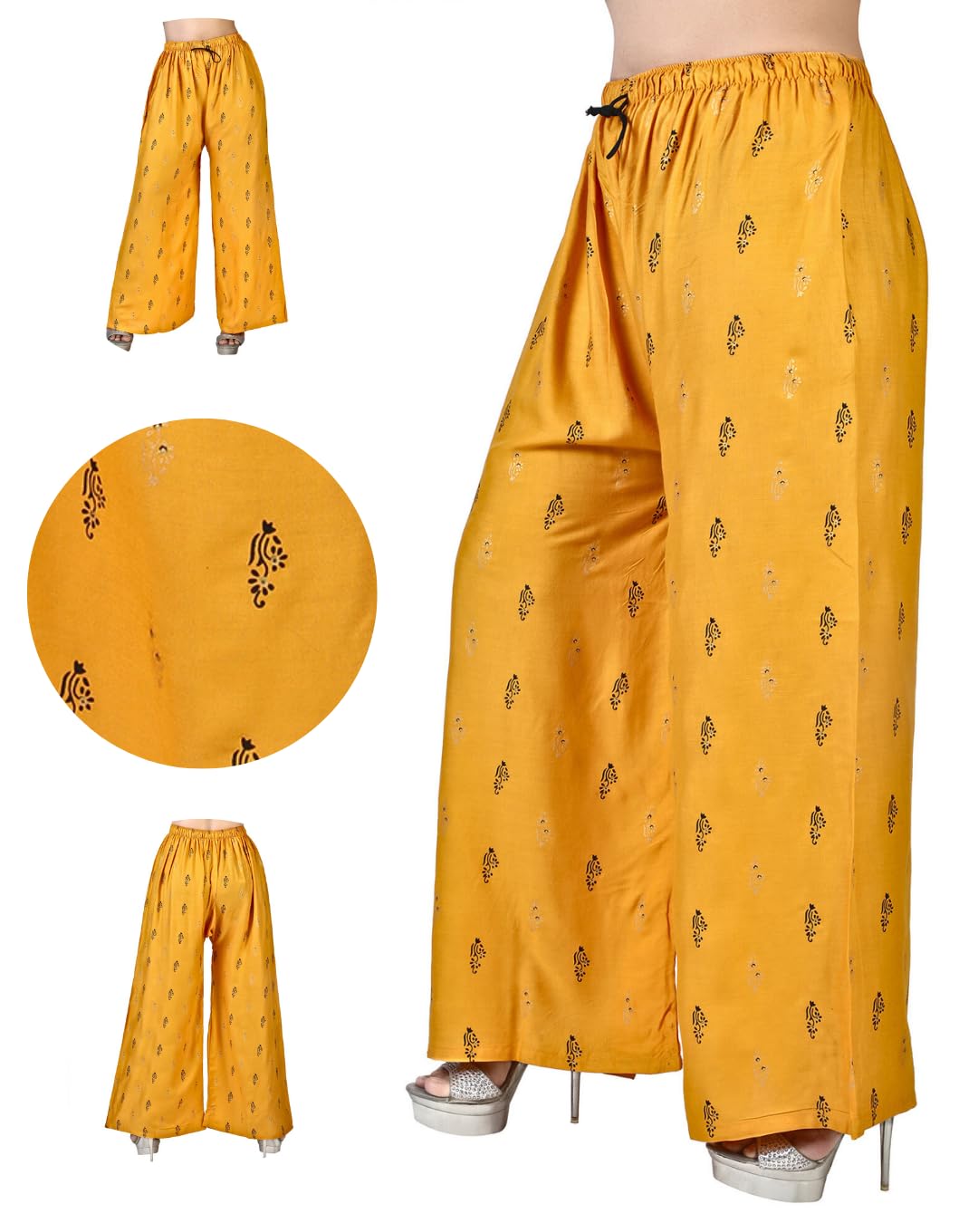 4k fashion Western Woman's Fit Relaxed Palazzo Bottom (XL, Yellow)-picture-21