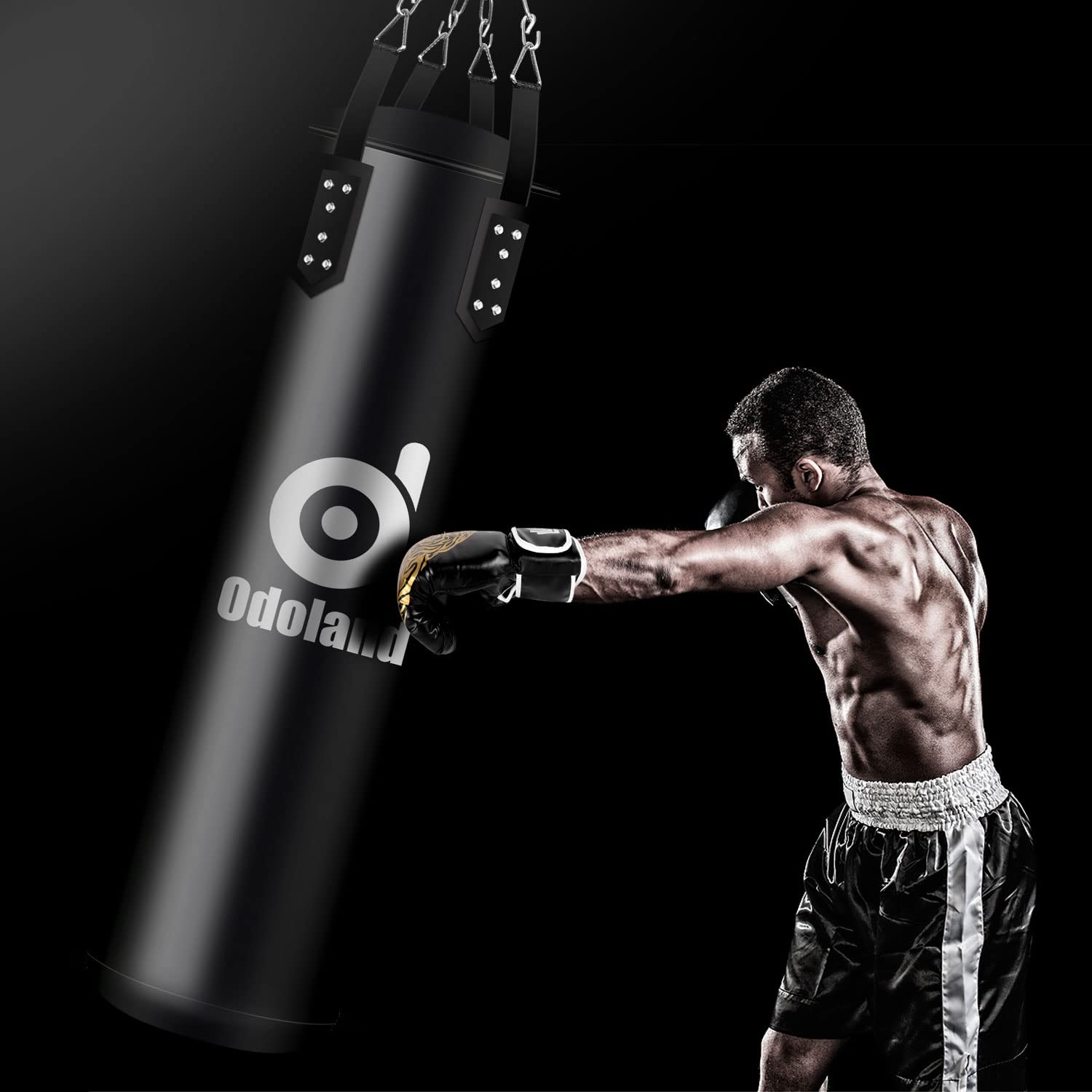 Odoland Set de Boxe avec 120cm Sac de Frappe Non REMPLIR Professionnel et Gants de Boxe pour Adulte et Enfant, Formation de MMA Muay Thai Kickboxing, avec Accessoires de Suspension Punching Bag
