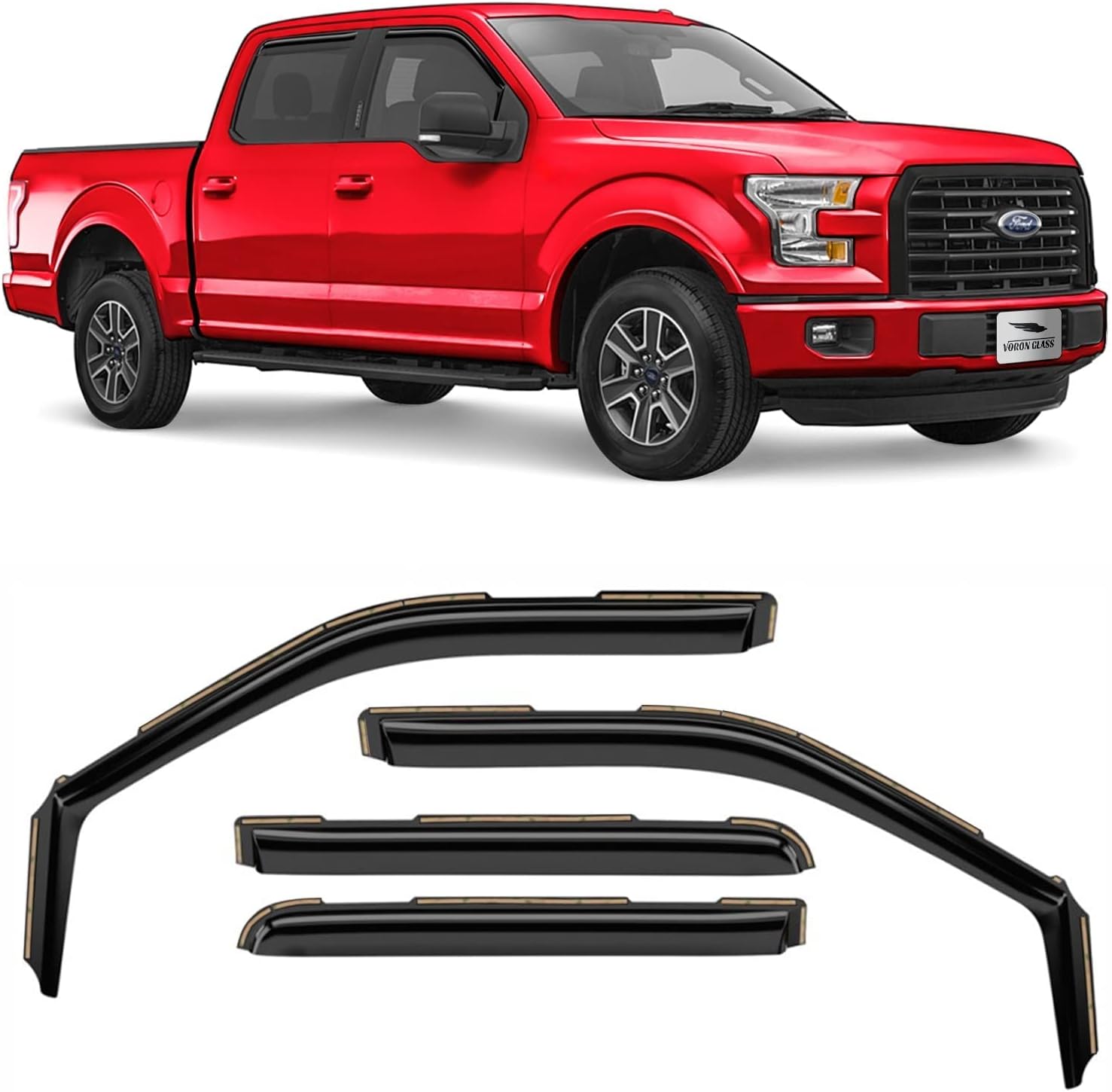 Voron Glass in-Channel Extra Durable Rain Guards for Trucks Ford F150 2015-2020 SuperCrew (fit for Ford F250-F550 17-23), Window Deflectors, Vent Window Visors, 4 Pieces - 220018 For F150 15-20