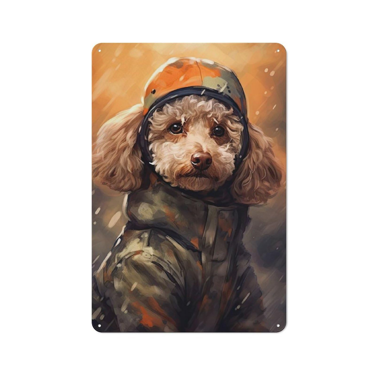 Junmoney Style-15 Toy Poodle Camo Jacket Metal Sign 30X20cm, Vintage Bar Wall Plaque For Diner, Restaurant, Shed Or Kitchen
