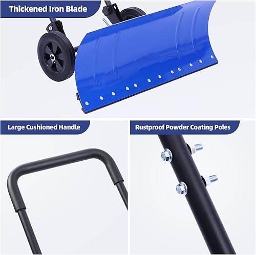 Miniatura 5 de Ohuhu Pala de nieve para entrada 2024 palas de nieve de metal con ruedas de ángulo ajustable mejoradas con hoja grande de 30 x 12 pulgadas para