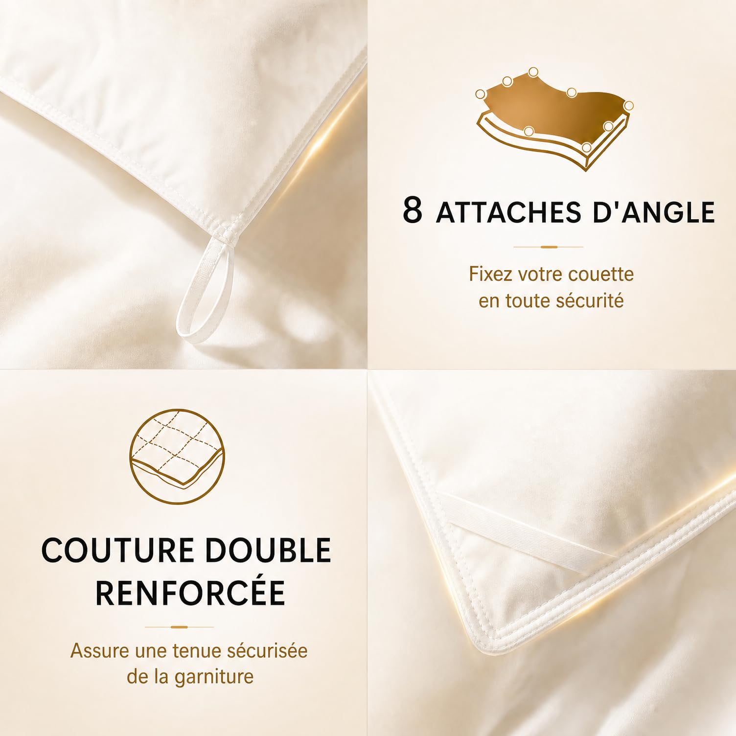 Couette 155x220 4 Saisons | pour lit 2 Personnes | Couette Plumes & Duvet d'oie | 100% Coton | Édredon Ultra Douce et Gonflant | Certifiée Oeko-Tex | Lavable en Machine,Blanc