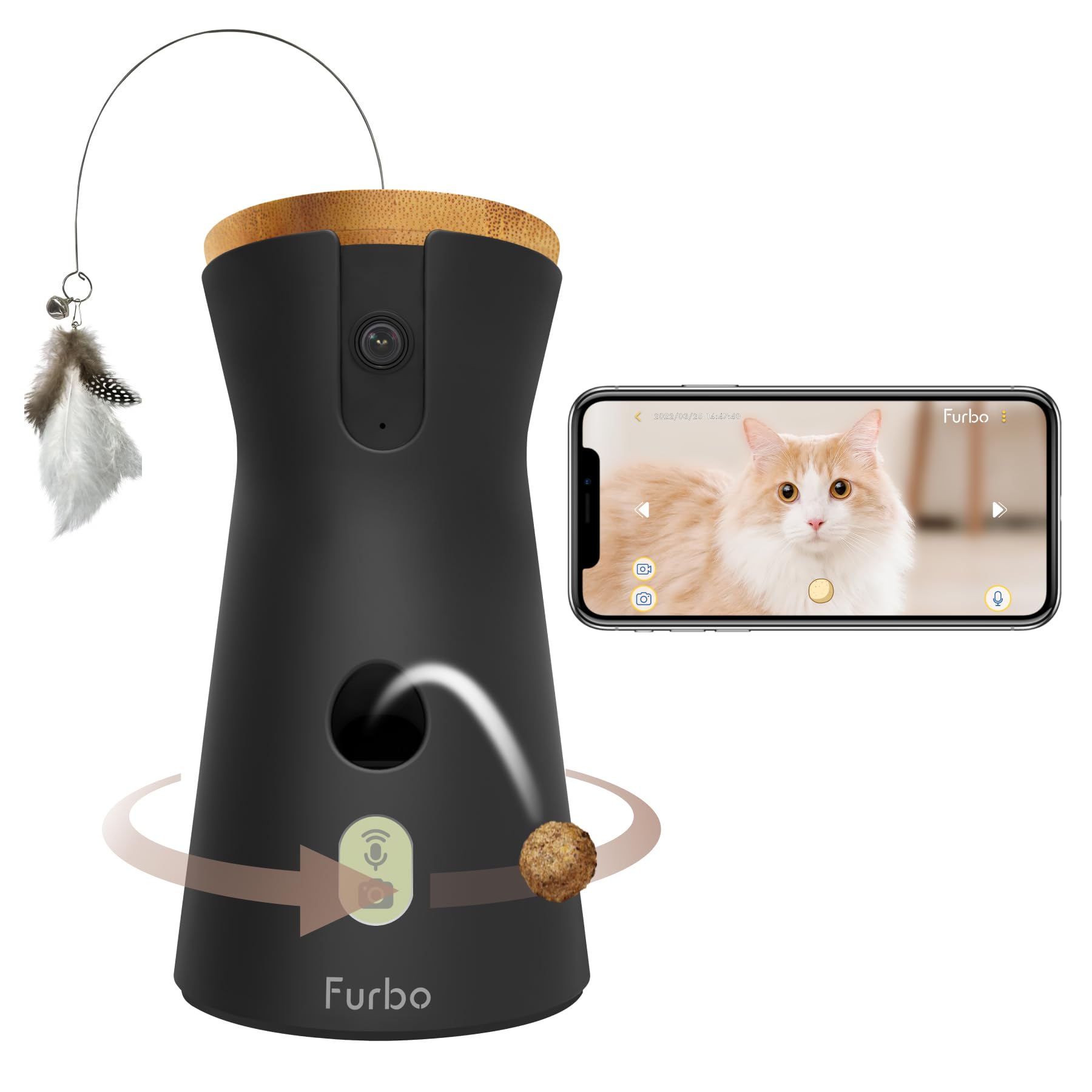 Furbo 360° Katzenkamera [Basic Kamera]: Haustierkamera mit App, Rotierende 360° Sicht, Farbnachtsicht, Tracking, Leckerliwurf, Miauen-Alarm UVM., der Favorit von Haustierbesitzern auf der ganzen Welt