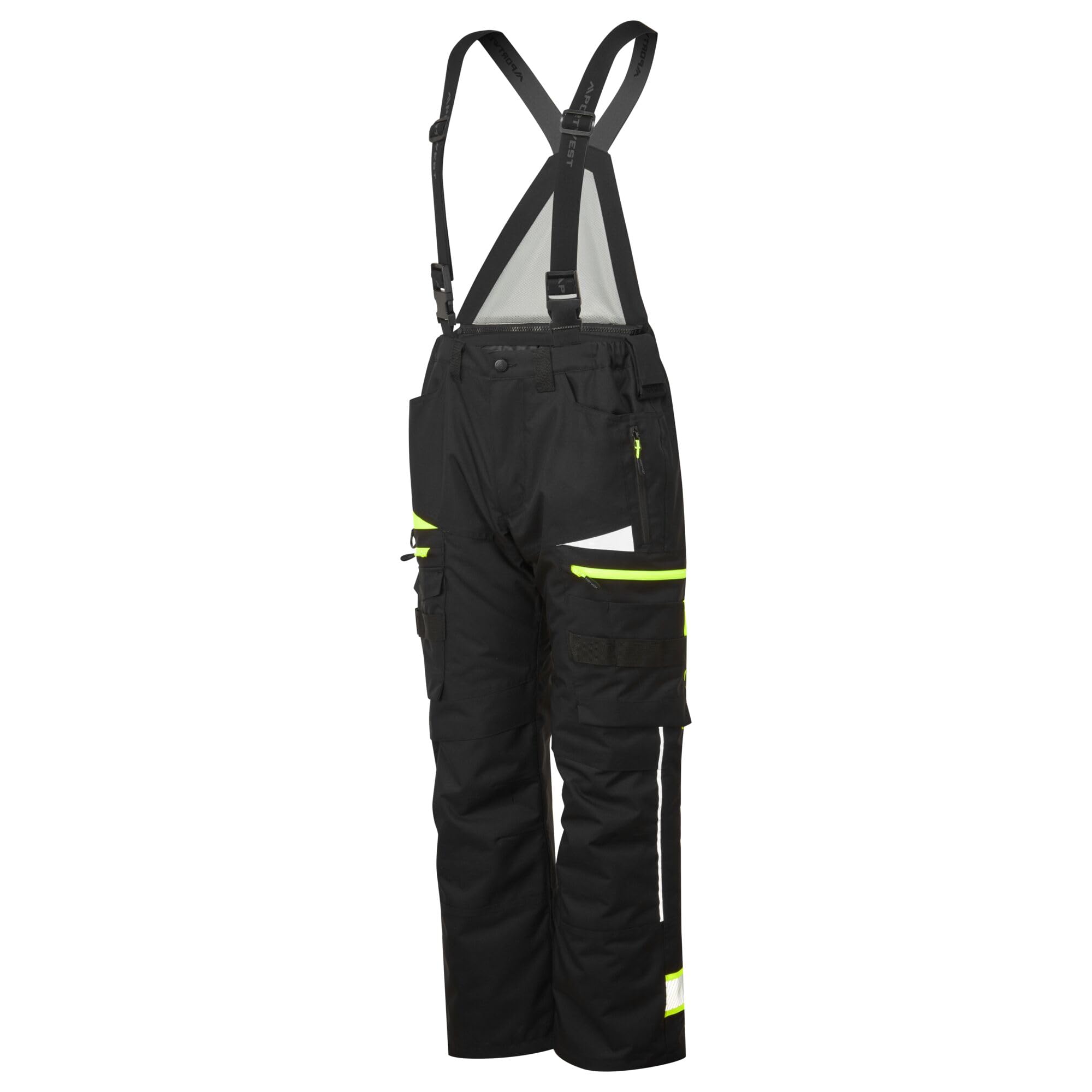 Portwest DX458 Men's Insulated Bib and Brace Work Overalls Detachable Winter Trousers Waterproof Reflective Rain Dungarees Black