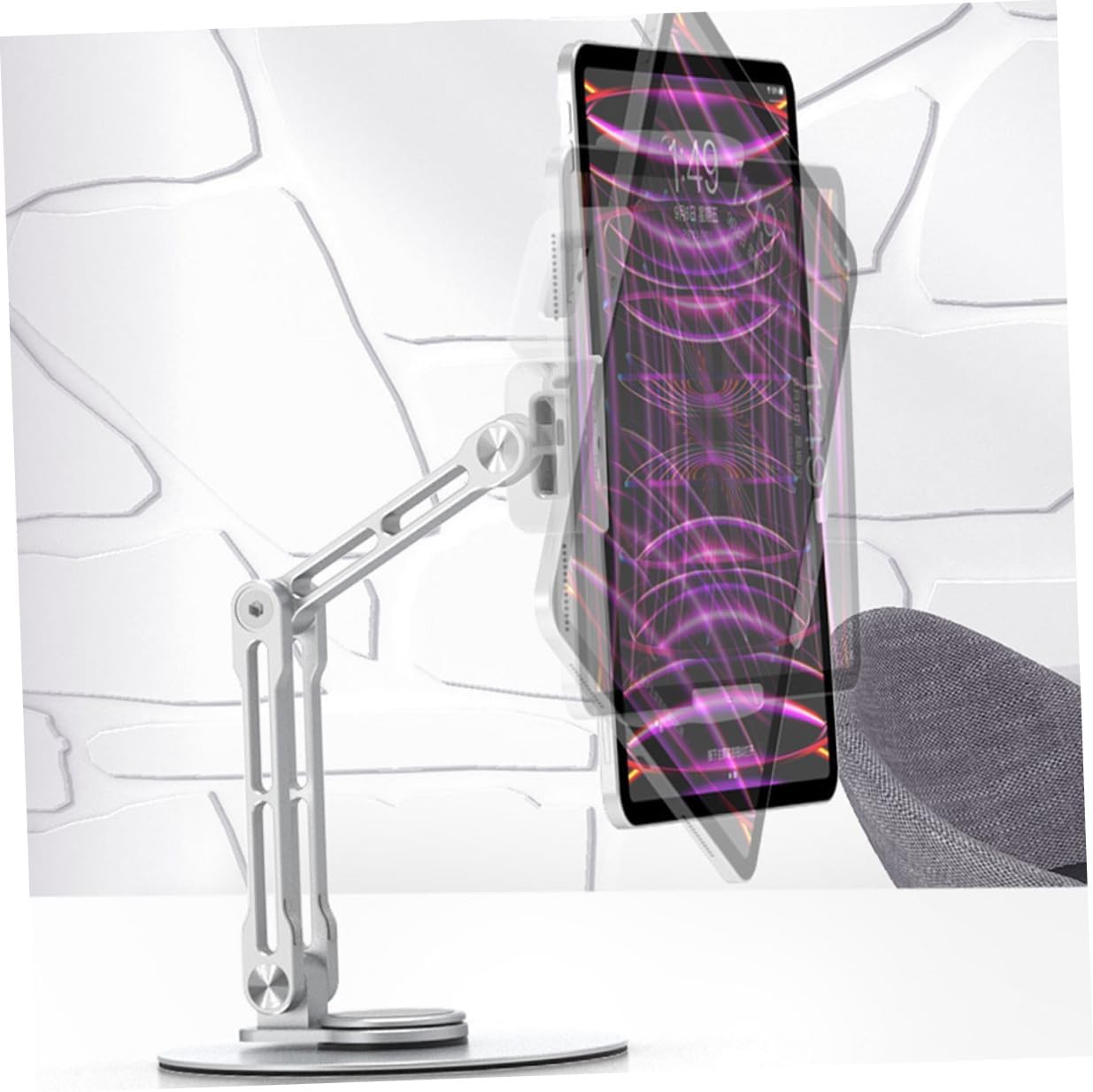 Foldable Aluminum Alloy Tablet Stand Adjustable 3-Directional Rotating Stable Desktop Holder for Office and Home Use Silver