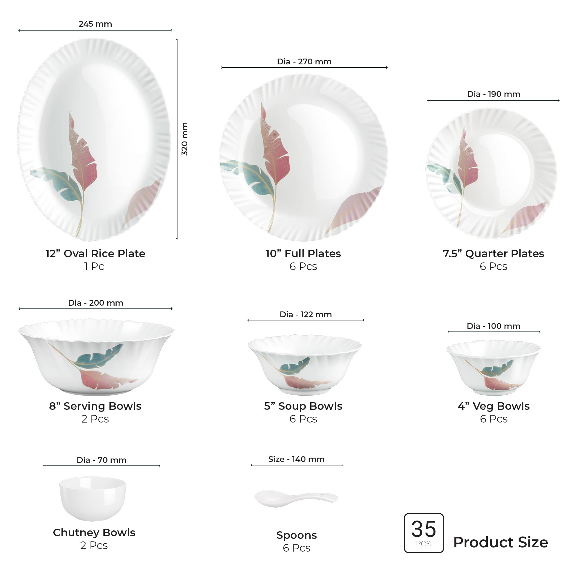 Treo Milton Opalware Dinner Set - 35 Piece, Dishwasher Safe -5
