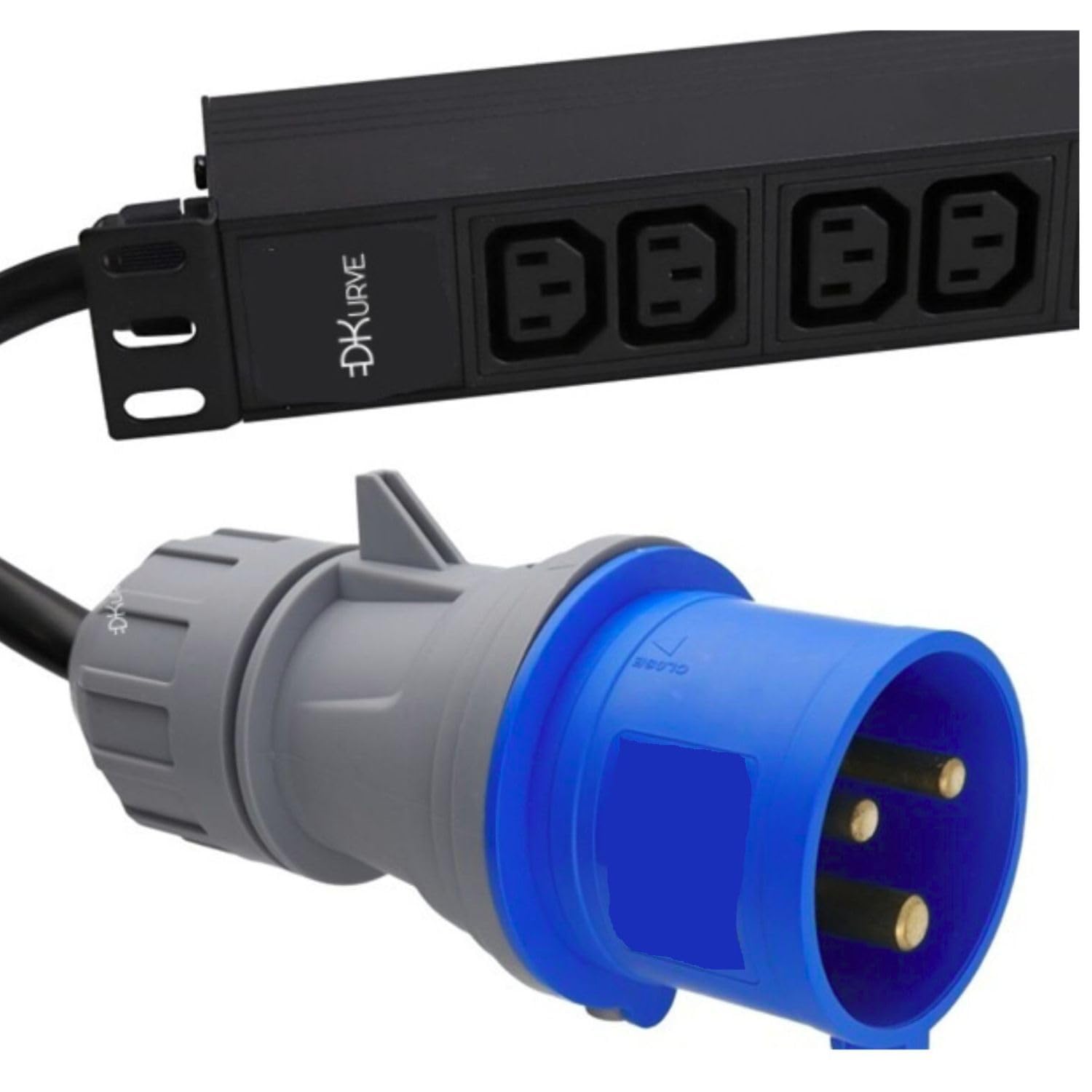 DKURVE® 12-Way C13 Rack-Mount PDU with 32 A Commando Plug 1.5U Horizontal PDU (12 WAY C13 TO 32 AMP INDUSTRIAL PLUG)