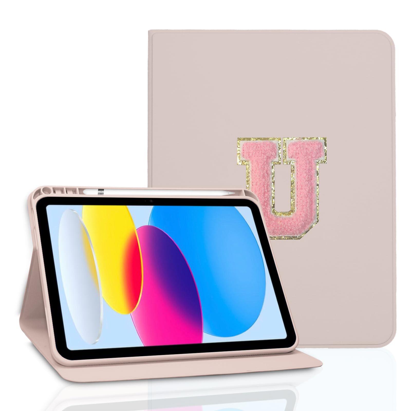 TopPerfekt Case for iPad 11th (A16) 11-inch 2025 / iPad 10th Generation 10.9-inch 2022, Initial Chenille Letter Suture, Cute Case with Auto Sleep/Wake
