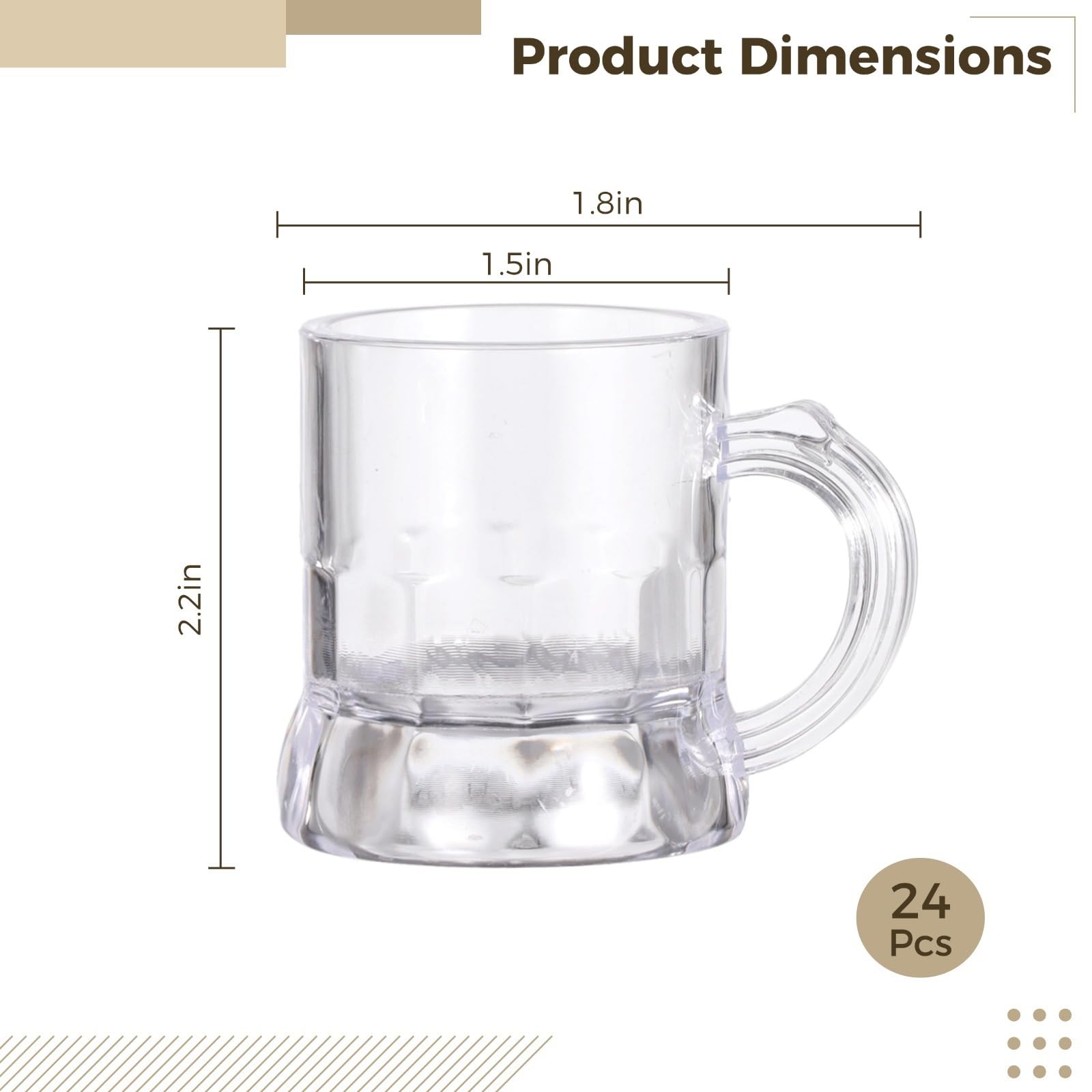 24 Stk. Mini-Kunststoff-Bierkrüge, 2 oz Schnapsgläser mit Henkel, wiederverwendbare klare Bierverkostungsgläser für Bier, Whiskey, Saft, für Party und Hochzeit, auch als Trinkgläser für Zuhause