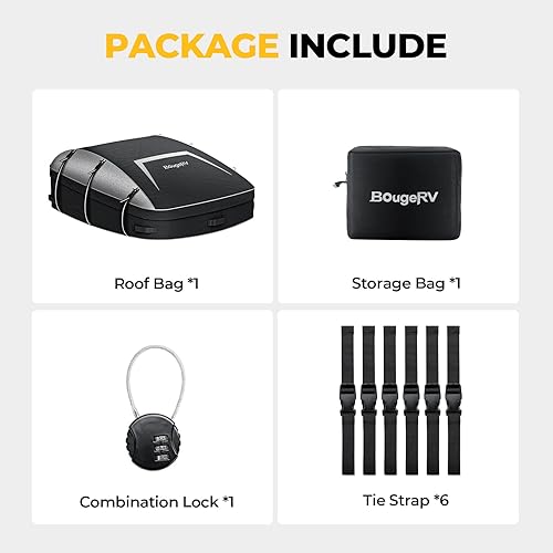 Vista 8 de BougeRV Bolsa de carga suave para techo resistente al agua, bolsa de techo Aero para vehículo con estantes de PVC 900D, incluye 6 correas