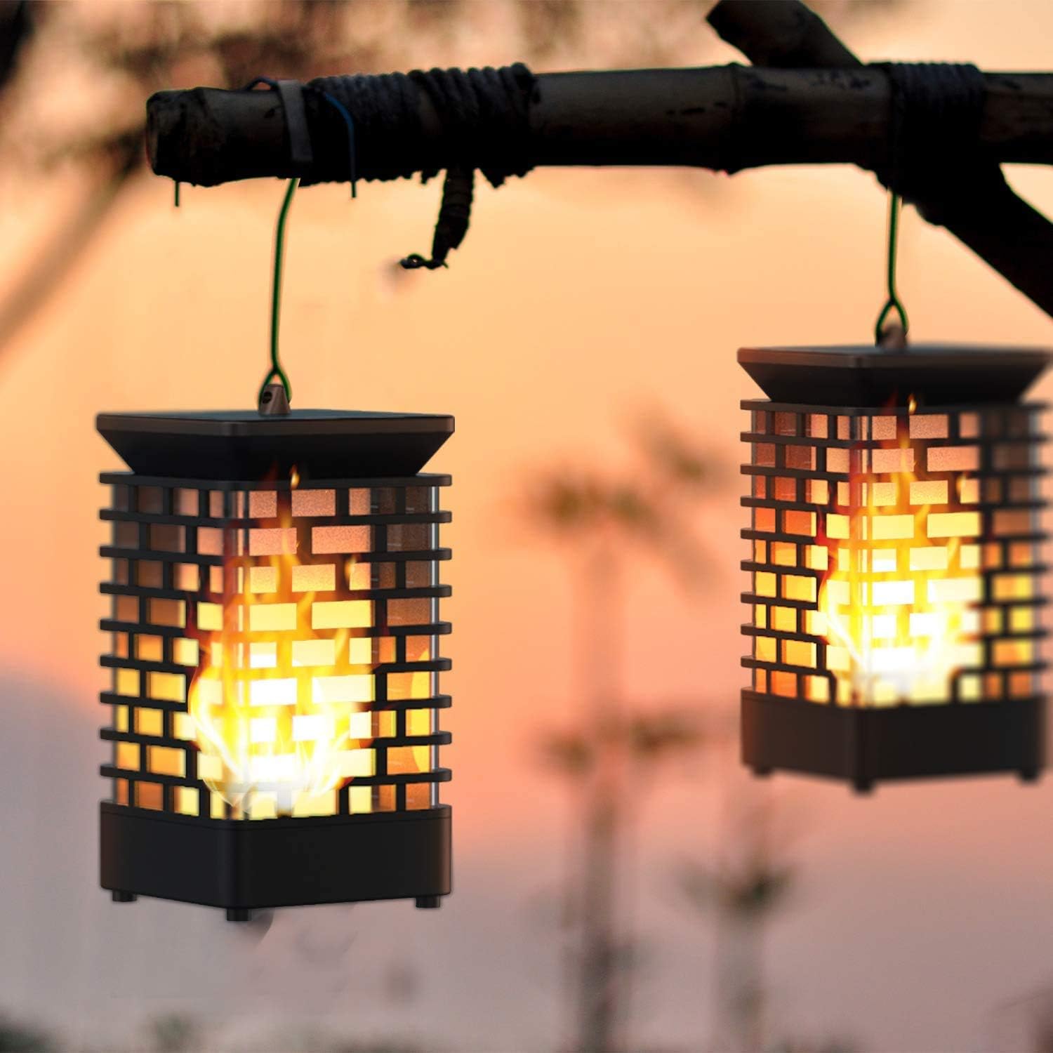 Solar Lanterns Lights Flickering Flame Waterproof Outdoor Hanging Lanterns Solar Decorative, LED Night Lights for Garden Porch Patio Table Balcony Yard Pathway, 1 Pack