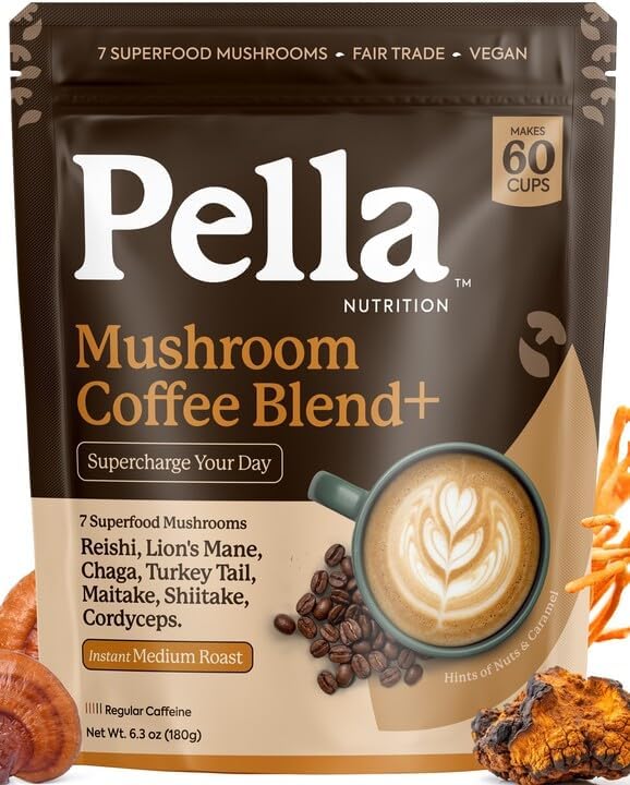 Organic Mushroom Colombian Instant Coffee (60 Servings) with 7 Superfood Mushrooms, Great Tasting, Includes Lion's Mane, Reishi, Chaga, Cordyceps, Shiitake, Maitake, and Turkey Tail