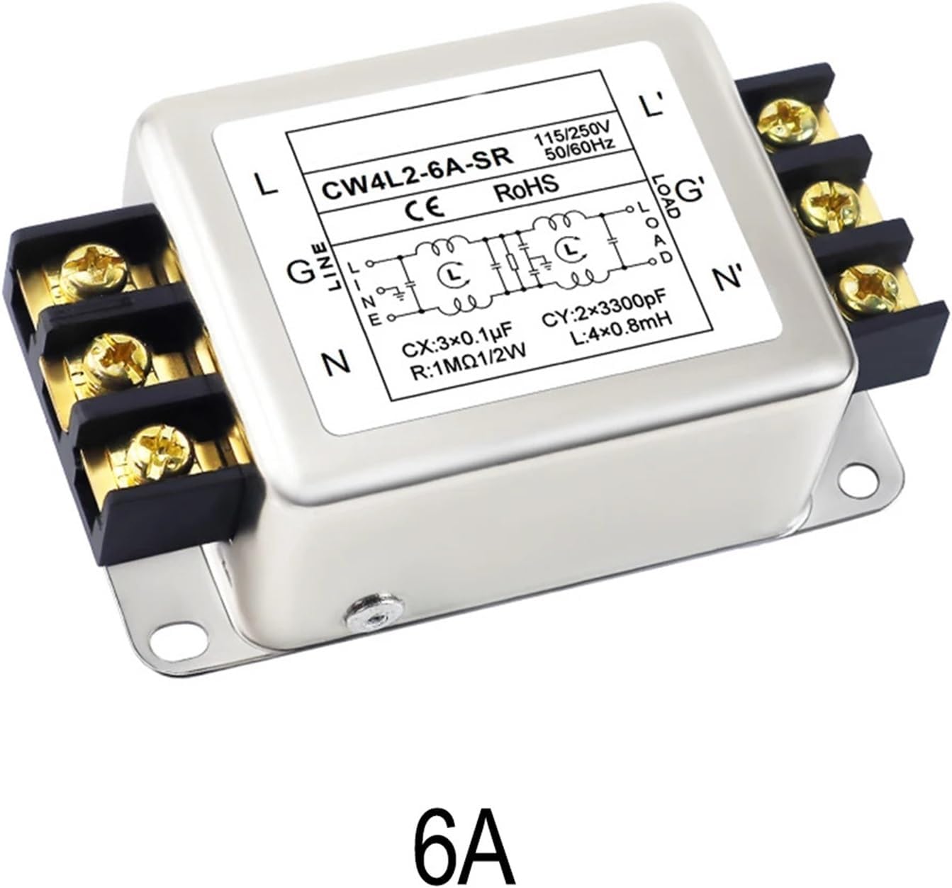 1-Phase Anti-Interference Filter for Efficient Operation Alloy Shell Compact Design Electromagnetic Interference(6A)