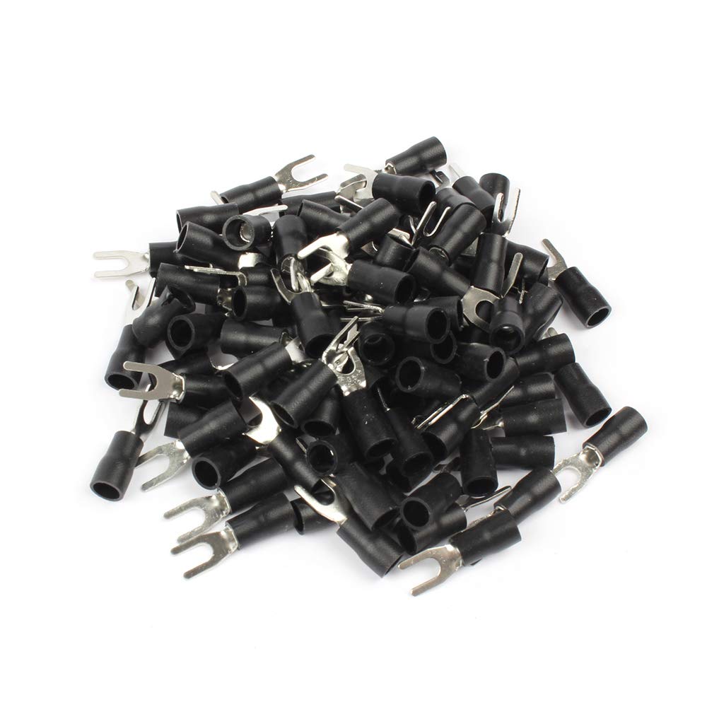 LTRAJUYNH 50PCS SV3.5-4 Black Insulated Spade Fork Wire Connector Electrical Wiring Crimp Terminal wire Cable Connector