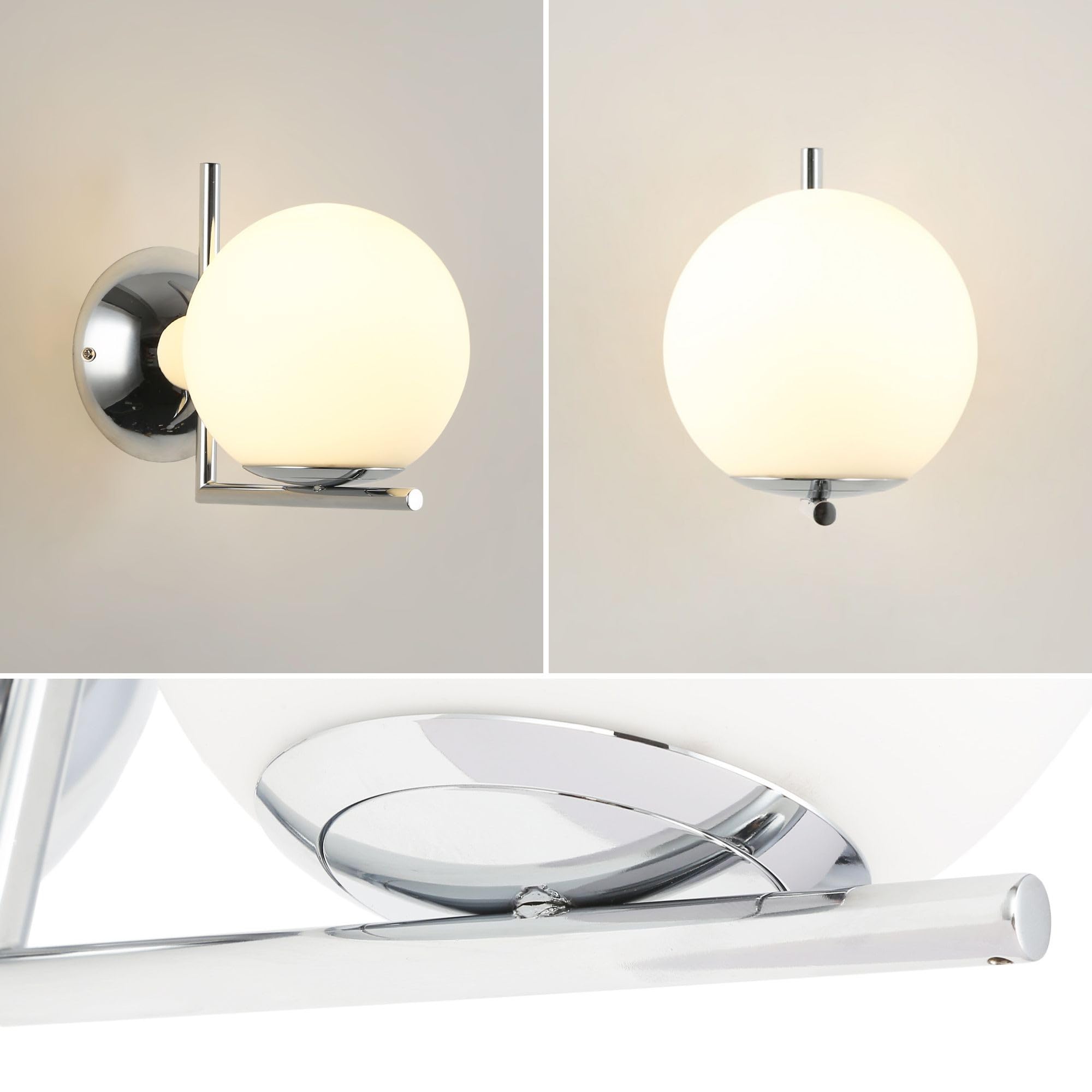 BARCELONA LED Applique Parete Sfera Vetro Bianco 15 Cm | Base Nera, Stile Lusso Per Bagno