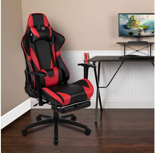 Miniatura 2 de Flash Furniture X30 - Silla ergonómica de videojuegos de carrera para oficina con respaldo completamente reclinable, reposapiés deslizante, en