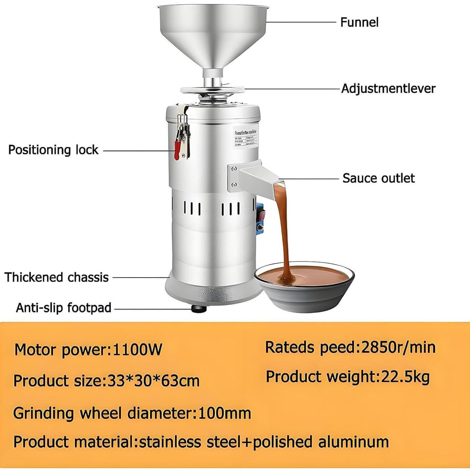 Qiang Broyeur à Beurre de Noix Électrique 1100W,Machine Multifonction Pâte de Sésame,Moulin à Grains 15 Kg/H,pour Amandes,Café,Noix,Acier Inoxydable,Facile à Nettoyer,Idéal Maison