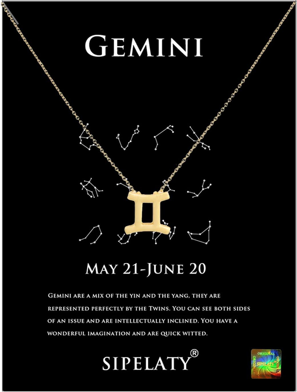 12 Constellation Zodiac Pendant Necklace Astrology Gold Tone Chain with Gold Message Card for Women Jewelry