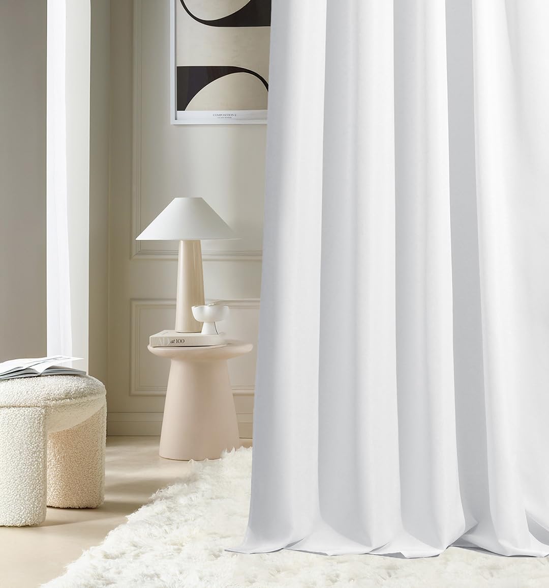 ROOM99 Aura – Curtain with Silver Eyelets, 140 x 250 cm (WxH), Blackout Curtains, Sliding Curtains, Modern Decoration, for Living Room, Bedroom, White, Pack of 1