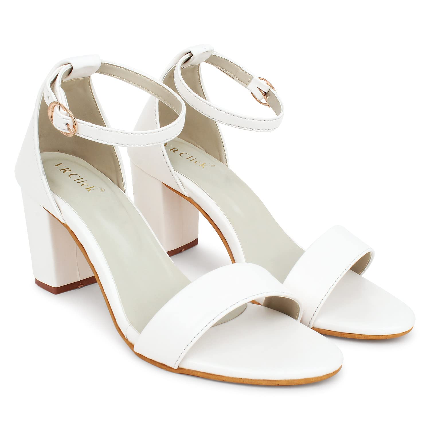 VR Click Faux Leather Casual Block Heel Sandals, Fancy and Comfortable Heeled Sandals for Womens and Girls (White, UK_4) (B0BSNJ8364) Amazon Price History, Amazon Price Tracker