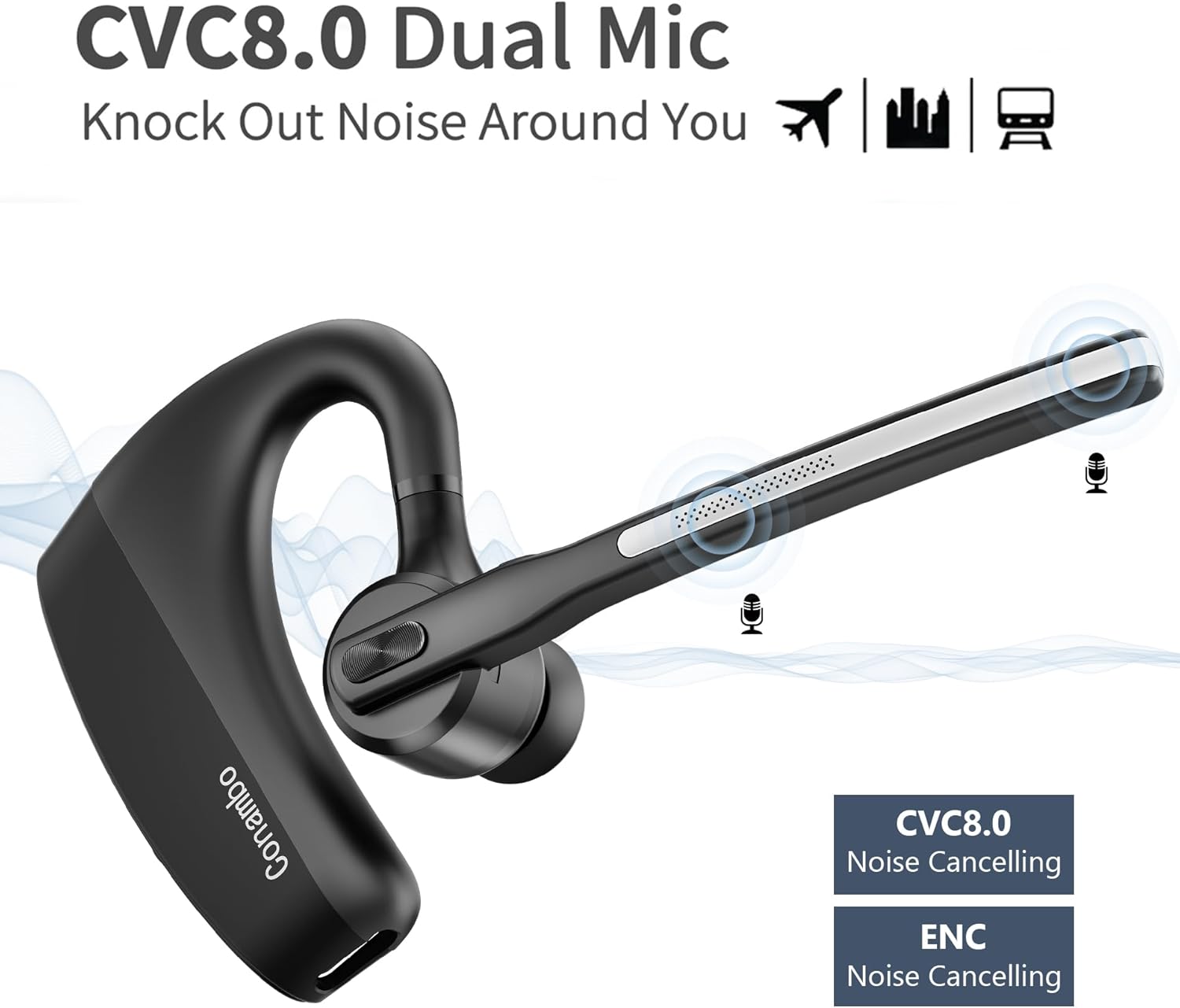 Conambo Bluetooth Headset V5.2 Wireless Bluetooth Earpiece with 750mAH Charging Case 80Hrs Talktime Wireless Headset with CVC8.0 Dual Mic Noise Canceling for iPhone Cellphone Trucker Work - Image 4