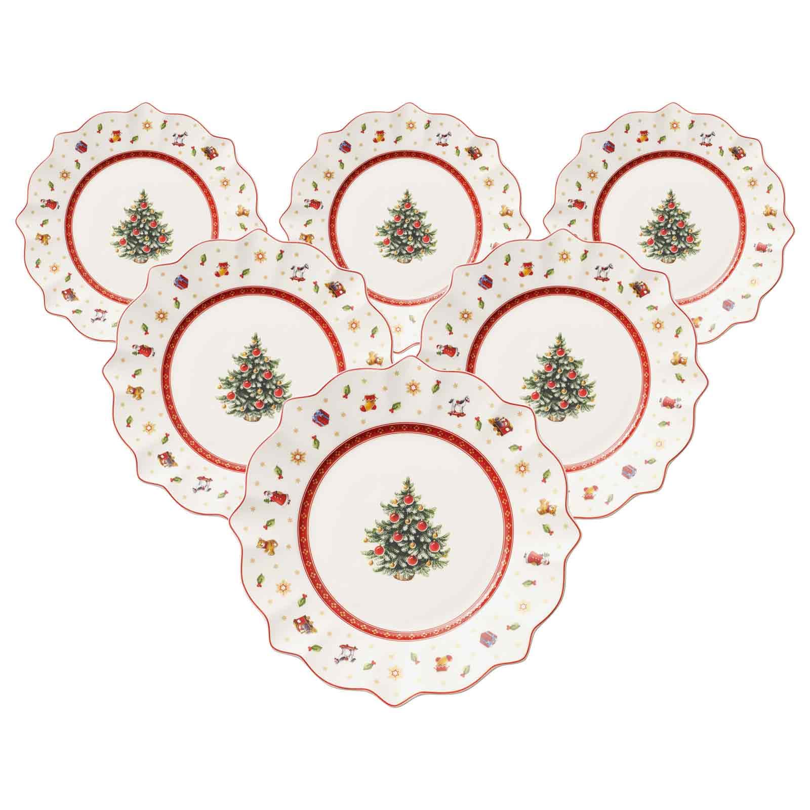 Villeroy & Boch Toy's Delight Frühstücksteller 6er Set, 24 cm, Weihnachtsgeschirr, Plätzchen- und Keksteller für Weihnachten, Premium Porzellan, Weiß