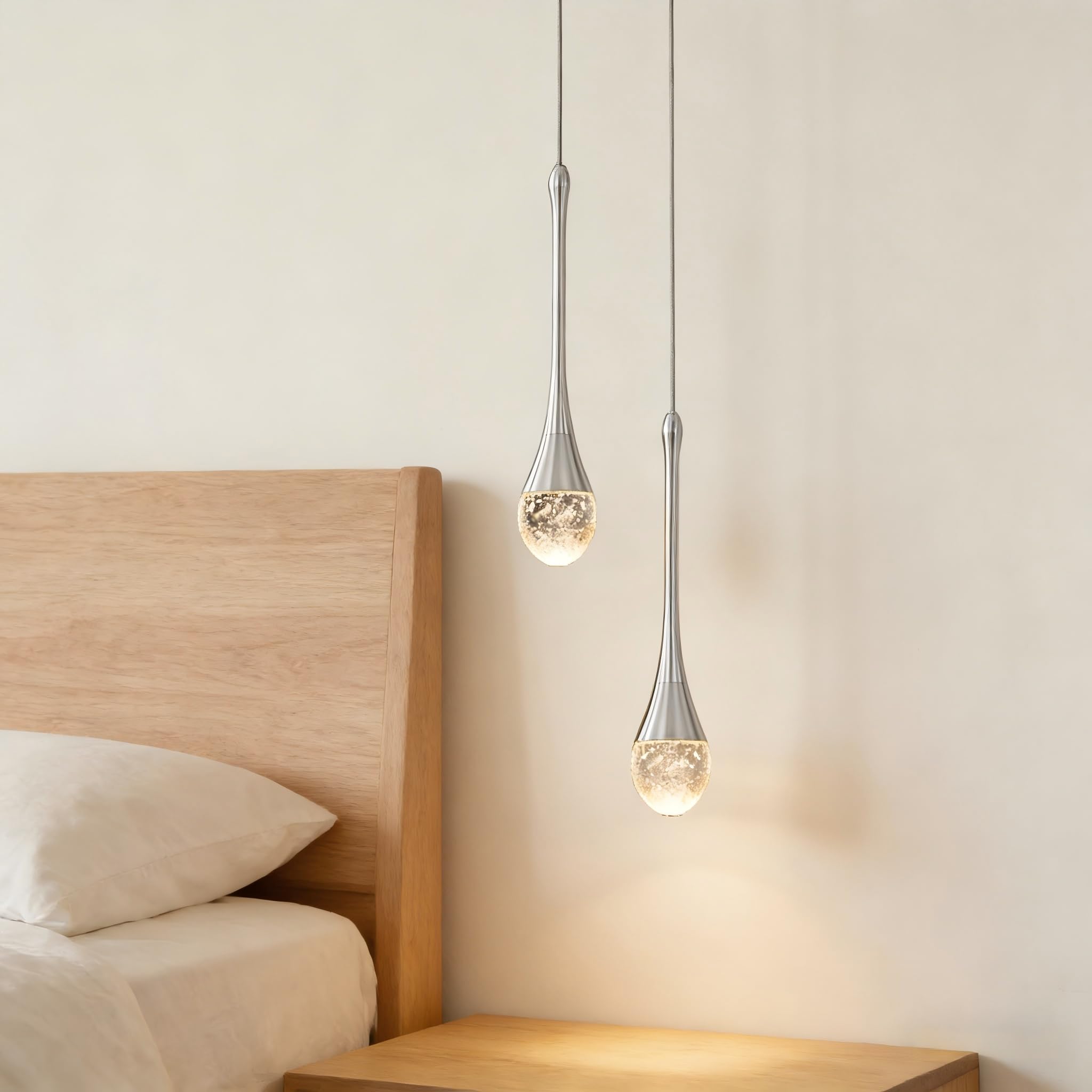 LED Dimmbarer Kronleuchter,Chrom Regentropfen Kristall Pendelleuchte Esstisch,150 Cm /59"HöHenverstellbarer Wohnzimmer HäNgelampe,HäNgeleuchte FüR Foyer,Eingang,Esszimmer,2-Lichter Pendellampe