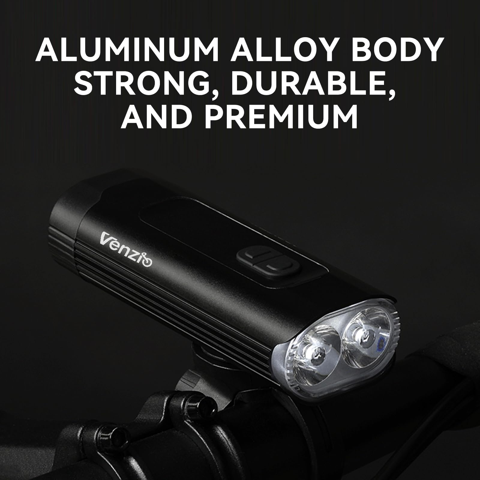 Venzio Fanale anteriore da 1000 lumen, ricaricabile USB-C, a LED, con batteria da 4800 mAh, impermeabile IPX4, 8 modalità, luce multifunzione per guida notturna, strada, montagna e uso pendolari