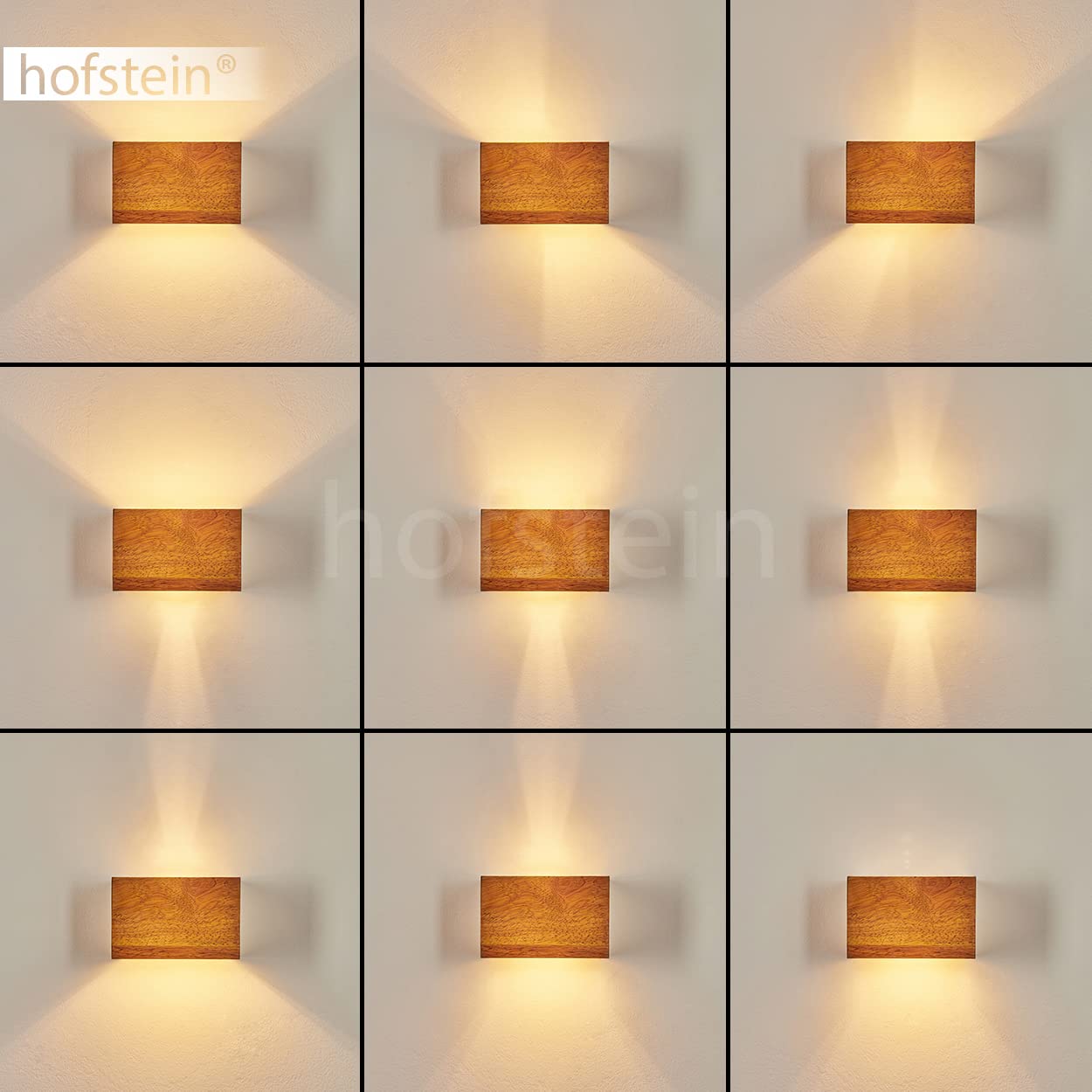HOFSTEIN Wandleuchte Badajoz, Moderne Wandlampe aus Holz/Metall in Natur/Weiß, Indirekte Beleuchtung, eckige Leuchte mit verschiedenen Up & Down Lichteffekten im skandinavischen Design, 1-flammig G9