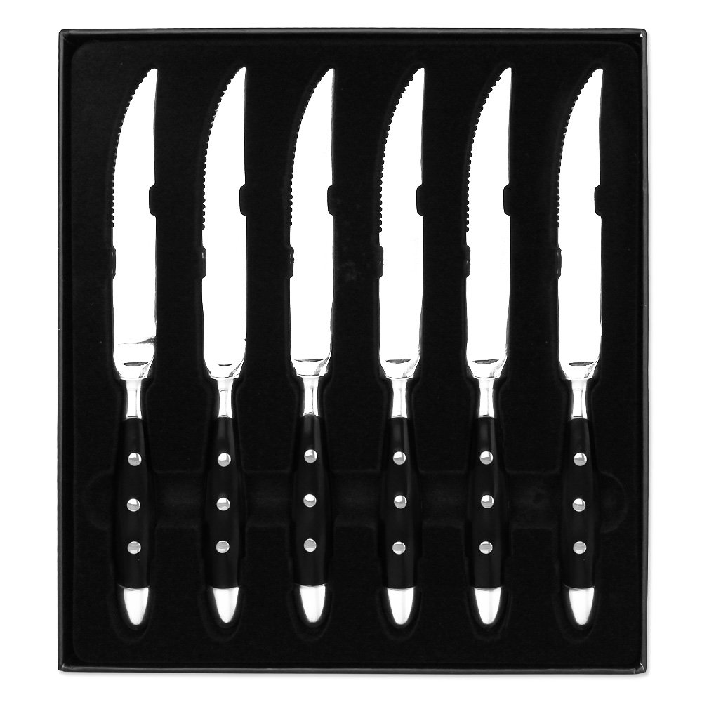 Set 6 Coltelli Da Bistecca Forgiati Bruxelles - Acciaio Inox 18/0, Lama 12 Cm, Impugnatura Con Inserti, In Confezione Regalo