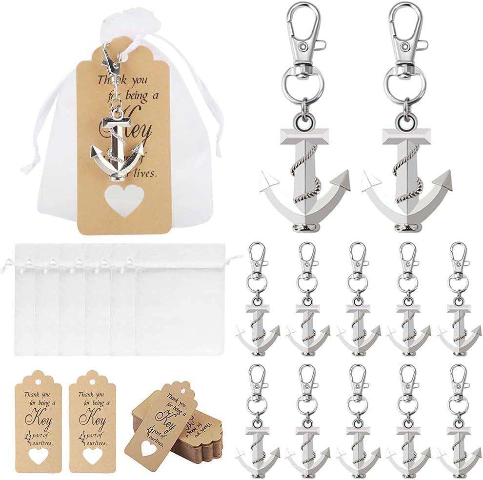 CEWROM Wedding Gift Guests, 24 Vintage Boat Anchor Key Chains + Organza Bag + Kraft Paper Gift Tag Guest Gifts Christening Confirmation Boy for Baby Shower Table Decoration Birthday Party