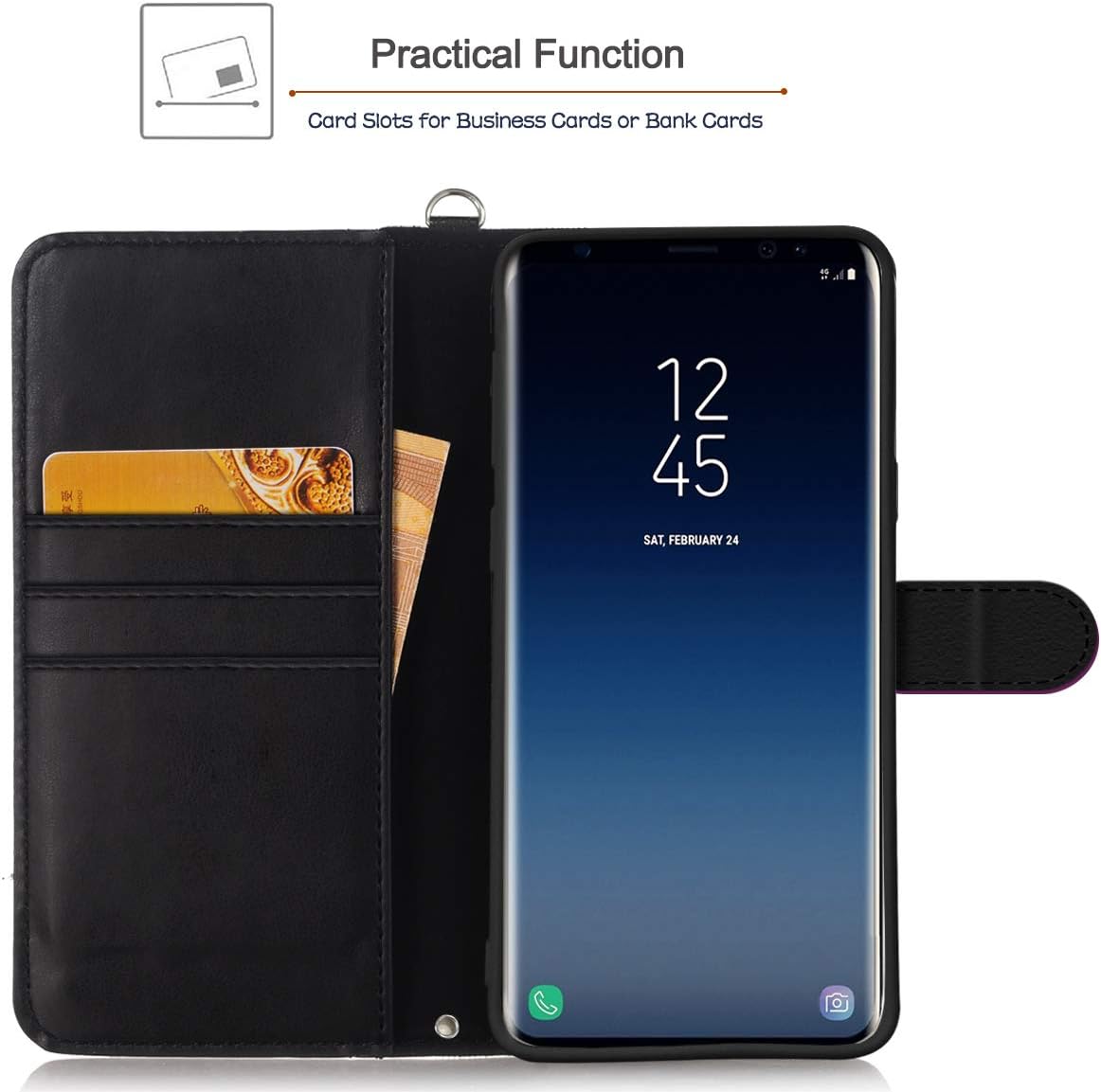 Hocase Galaxy S9 Plus Case, PU Leather Full Body Protective Wallet Case Cover with Credit Card Holders, Wrist Strap, Magnetic Closure for Samsung Galaxy S9 Plus (SM-G965) 2018 - Mandala in Galaxy