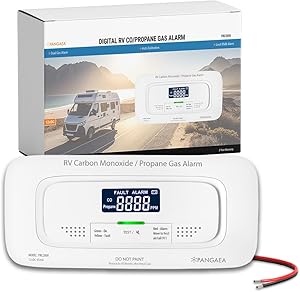 PANGAEA RV Carbon Monoxide & Propane Dual Gas Detector PRC2000 - Hard-Wired DC 12V, Large LCD Display, 85dB Loud Alarm, Easy Reset/Test Button - Ultimate Safety for You (Flush Mount - White)