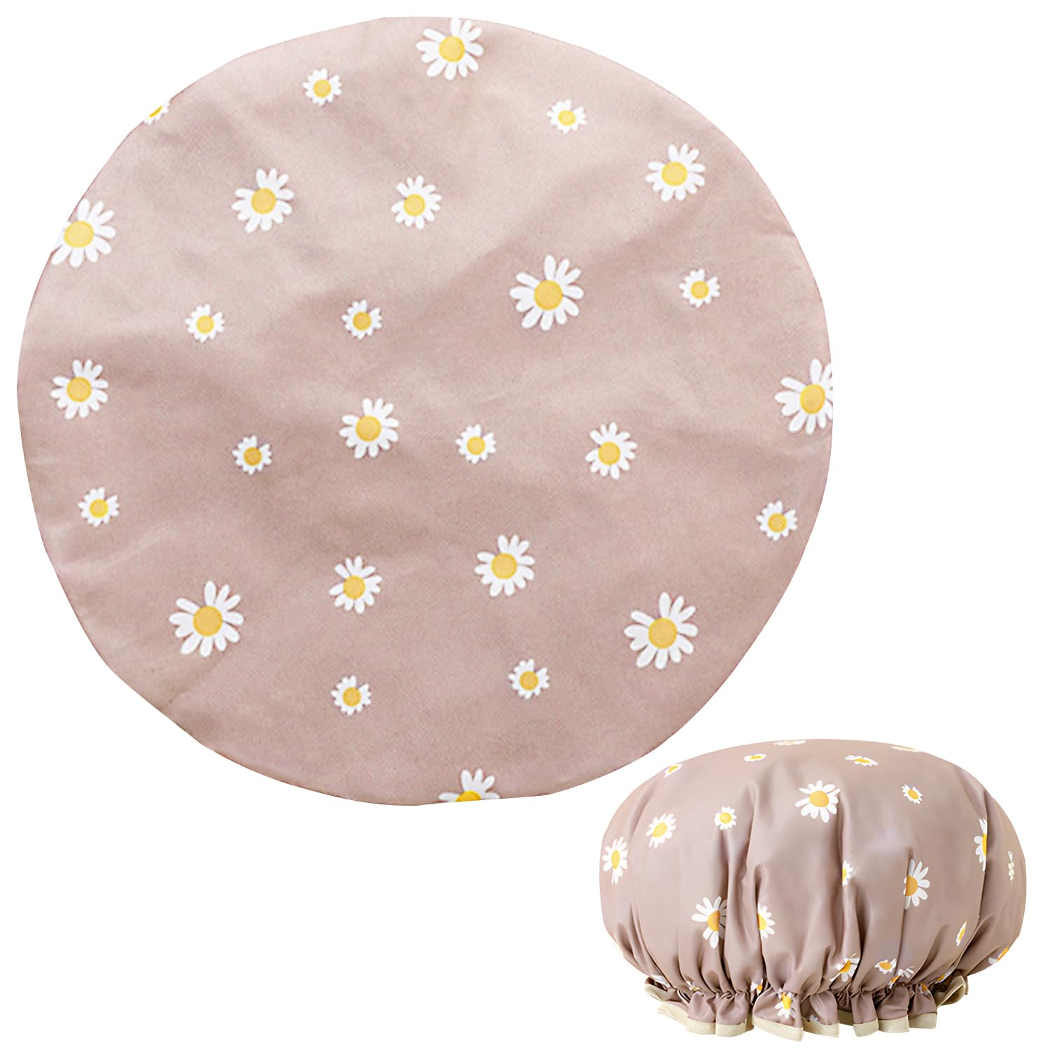 Gorro de ducha para mujer, gorros de ducha impermeables de doble capa con patrón de flores único, gorro de ducha reutilizable para pelo largo, corto y rizado (rosa nórdico)