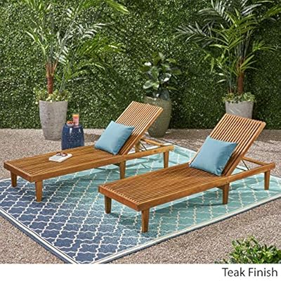 Great Deal Furniture Addisyn Outdoor Wooden Chaise Lounge (Set of 2), Teak Finish 61ZJDgE+APL. SS400