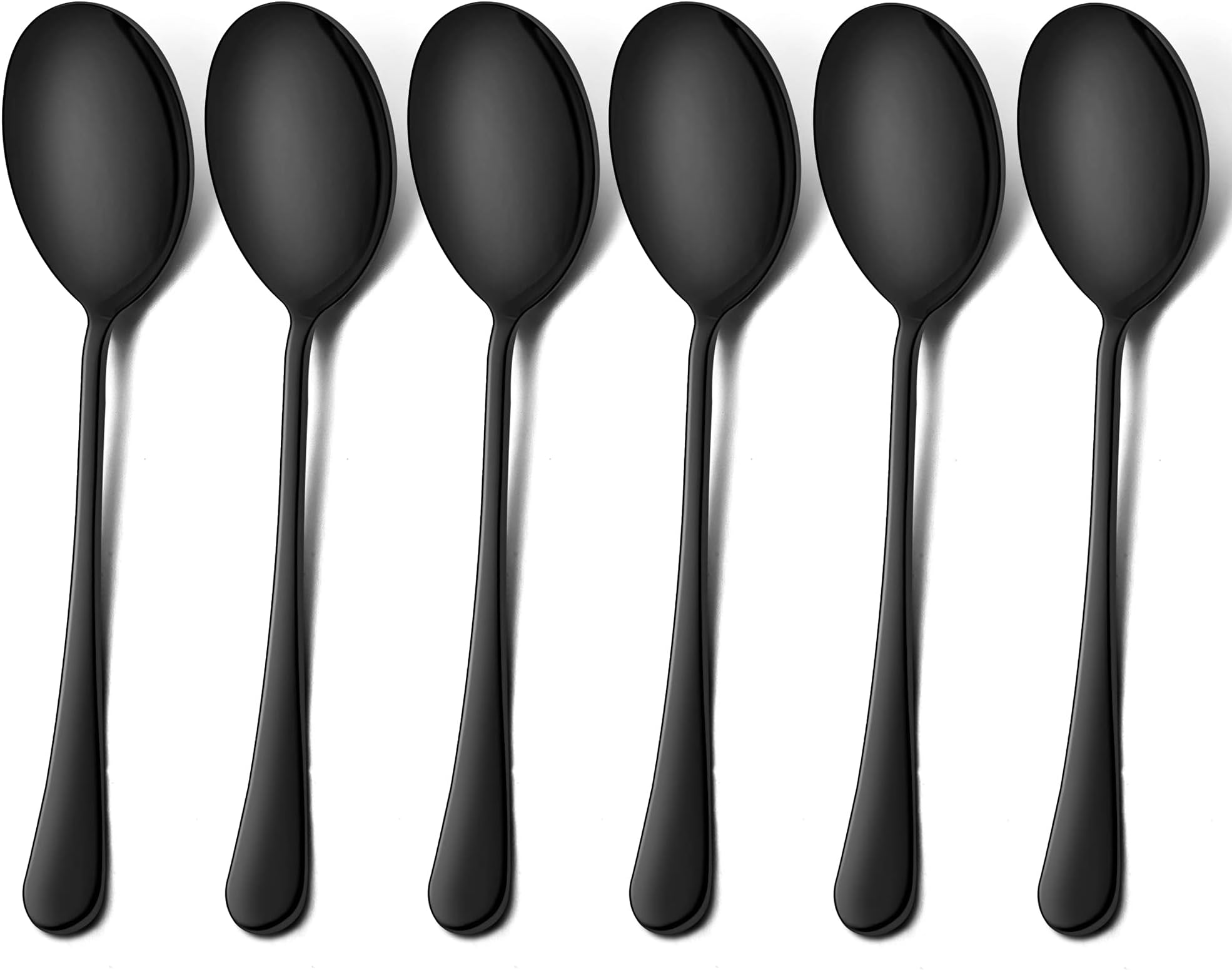 LIANYUBlack Serving Spoons Set of 6, 9.8 Inch Stainless Steel Large Dinner Buffet Catering Banquet Serving Spoons, Mirror Finish, Dishwasher Safe