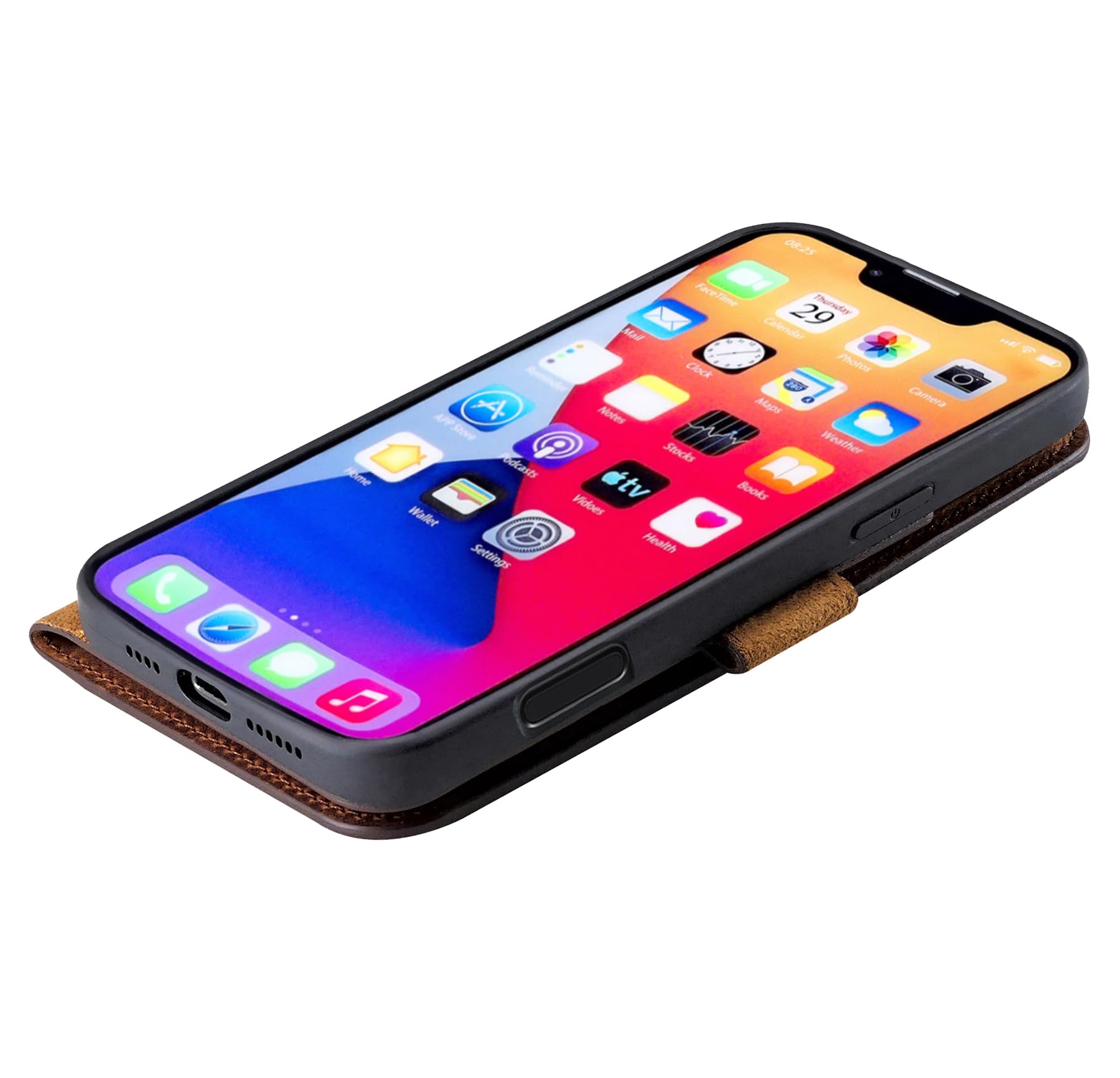 Suncase Etui skórzane kompatybilne z Honor 600 z prawdziwej skóry – Premium Bookstyle etui z klapką z kieszenią na karty, zapięciem magnetycznym i funkcją stojaka – Wallet Case etui na telefon