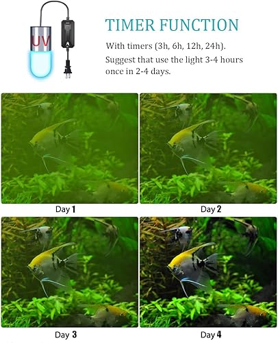 Miniatura 4 de KINGYEENUO Luz limpia para acuario, luz sumergible para acuario de 3 W, luz limpia para pecera con temporizador, lámpara sumergible impermeable para